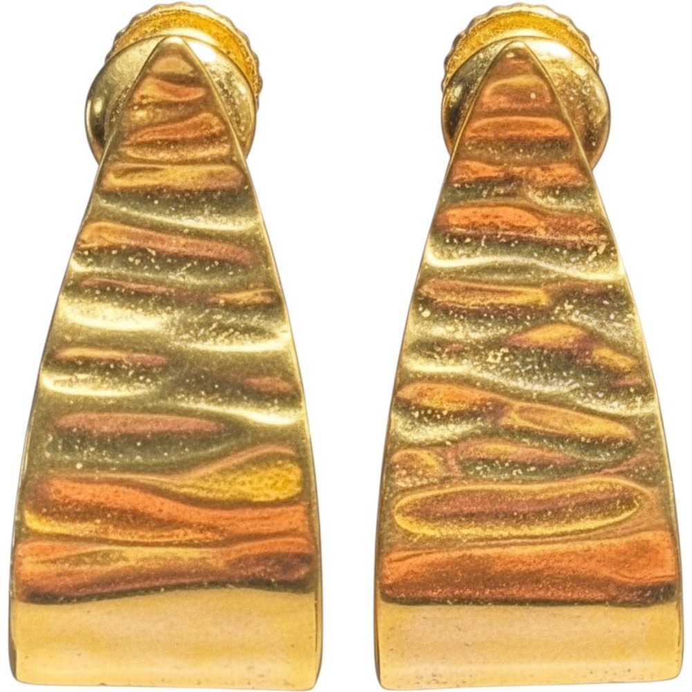 Napier Earrings Gold Tone Textured Enamel J-Hoop Vintage Screw-Back